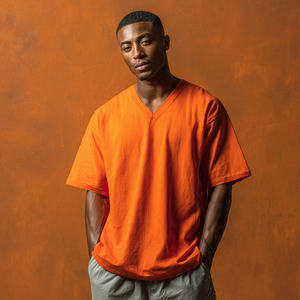 T-shirts Homme Oversize Col V Manches Courtes Été 100% Polyester Coton Épaules Tombantes Vente en Gros - Product Image 4