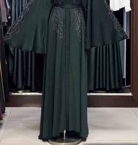 Hot sale Modest Dubai Beaded Sequined Long Sleeve <b>Abaya</b> Muslim Traditional Handmade Wedding Women Polyester Breathable V Neck - Product Image 3