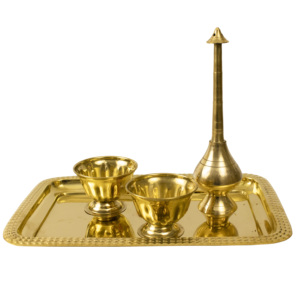 Ensemble de lampes à huile Diya en laiton, lampe traditionnelle indienne Aarti avec bols, décoration dorée pour mariage Puja - Product Image 5