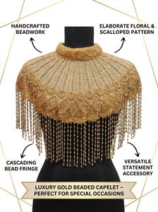 Cape d'épaule perlée dorée pour femme, col montant, franges, broderie, accessoire de mode pour robe de soirée et de mariée - Product Image 6