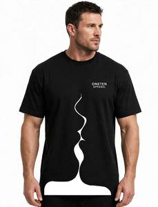 ONETEN APPAREL T-shirt noir pour homme à manches courtes, col rond, coupe classique, avec imprimé flamme abstraite blanche - Product Image 2