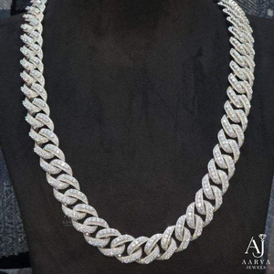 AARVA JEWELS Hiphop Moissanite <b>Statement</b> <b>Necklace</b> 925 Silver Rhodium Plated Link Chain Luxury Unisex Party Everyday Wear - Product Image 3