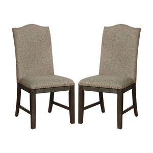 Set di 2 Sedie da Pranzo in Stile Transizionale con Telaio Color Espresso, Seduta Imbottita, Schienale con Finitura a Borchie in Tessuto Grigio Caldo - Product Image 6