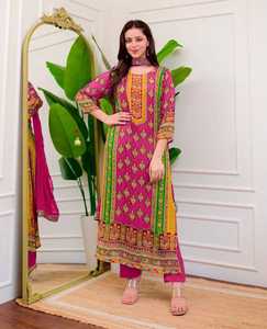 Pink Embroidered Cotton Quick Dry All Seasons Regular Fit <b>Kurta</b> Salwar Kameez <b>Women</b> Traditional Indian Pakistani Top Pants Set - Product Image 4
