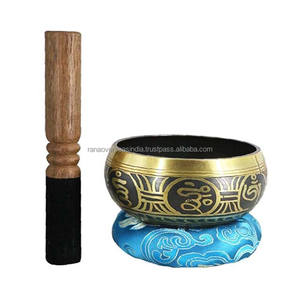 Bol chantant artisanal à thème bouddhiste en laiton plaqué de qualité supérieure pour la guérison par la méditation du yoga comprend un coussin maillet meilleur marché - Product Image 1