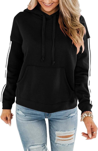 Sweat-shirt à capuche noir pour femme, couleur unie, manches longues, poche, tricoté, décontracté, hiver, doublure 100% coton - Product Image 2