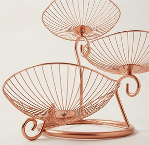 Copper Wire Three Tier Fruit <b>Basket</b> Stand Oval Shape Metal Storage <b>Baskets</b> for Fruit <b>Display</b> and Storage - Product Image 5