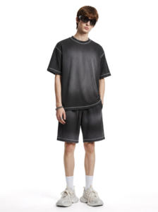 Custom Logo Thermal Streetwear Men's 2-Piece Oversized Waffle <b>Knit</b> T-Shirt and Shorts Matching <b>Set</b> - Product Image 2