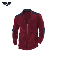 Veste pull-over en velours côtelé blanc pour homme, col montant, empiècements marron aux coudes, color block, décontractée, respirante, automne, 300g