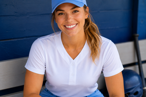 Camiseta de Béisbol Blanca Personalizada para Mujer, Manga Corta, Cuello en V, Secado Rápido, Poliéster, para Equipo de Softbol, OEM - Product Image 3