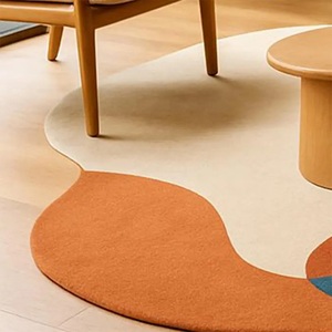 Alfombra moderna abstracta de diseño ondulado y colorido, hecha a mano con lana suave, para decoración de sala de estar o dormitorio, tapete de forma única. - Product Image 2