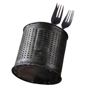 Industrial Metal <b>Utensil</b> Holder Cylindrical Perforated Cutlery <b>Organizer</b> Rust Resistant Kitchen Storage Rack - Product Image 3
