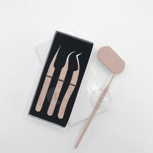 Pince à épiler d'extension de cils à pointe argentée de revêtement en poudre rose de qualité supérieure en acier inoxydable durable écologique avec miroir - Product Image 3