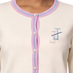 For Winter <b>Cardigan</b> with <b>Pink</b> Blue Trim Knit Sweater 100% Acrylic Elegant Fashion Top Women <b>Girls</b> Casual Daily - Product Image 3
