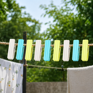 Plastic Clothes Pegs Rectangle Shape White Blue Yellow Outdoor Use Durable PP Material Stainless Steel Spring - Product Image 1