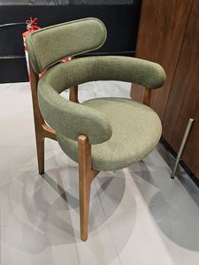 Luxury Solid Teak <b>Dining</b> <b>Chair</b> with Curved Barrel Back and Fabric Upholstery for Hotel Villa Restaurant - Product Image 4