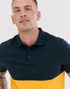 Polo pour homme à blocs de couleur, manches courtes, en coton Oxford, décontracté, respirant, design uni, coupe classique, jaune, bleu marine - Product Image 2