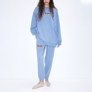 Conjunto Deportivo de 2 Piezas para Mujer, Estilo Moderno, 100% Algodón, Sudadera Holgada con Hombros Caídos y Pantalones Deportivos Anchos, MOQ Bajo - Product Image 1