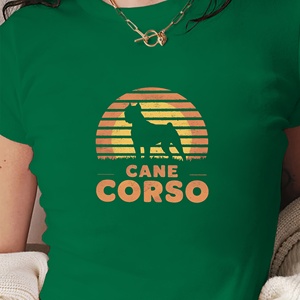 T-shirt court en tricot imprimé silhouette de chien Cane Corso au coucher du soleil, coupe slim, style Y2K pour femme - Product Image 3