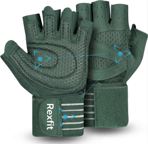 Rexfit Half Finger Gym <b>Gloves</b> Breathable Mesh Non-Slip Adjustable Wrist Strap for <b>Weight</b> Lifting Fitness Unisex Fitness <b>Gloves</b> - Product Image 1