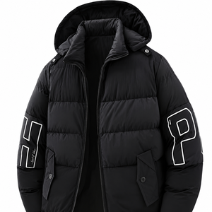 <b>Mens</b> Winter Color Block Zip-Up Puffer <b>Jacket</b> <b>Canvas</b> Plain Dyed Stand Outdoor Windproof Breathable Eco-Friendly Anti-Bacterial - Product Image 1