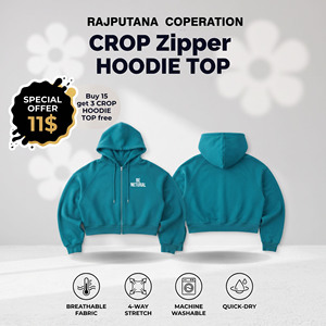 Women Loose Fit <b>Zipper</b> Crop <b>Top</b> Casual 100% Cotton Breathable Long Sleeve Fashion Street wear Baggy Fleece Hoodedd Crop <b>Top</b> - Product Image 1