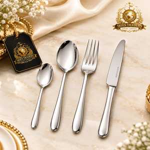 Ensemble de couverts élégants à poignée ronde en argent, acier inoxydable poli miroir, couverts pour hôtel, restaurant, couteau, cuillère, fourchette - Product Image 1