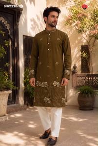 Kurta de hombre de calidad premium con diseño de elefante y lentejuelas, conjunto de pijama de algodón hasta la rodilla, proveedor de la India. - Product Image 3