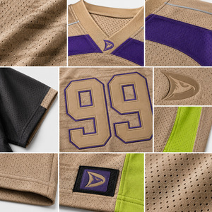 Camiseta de Fútbol Americano para Hombre, Cuello en V, Manga Corta, Malla Transpirable, Números de Equipo Personalizados 99, Morado, Negro, Dorado - Product Image 6