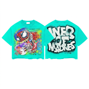 T-shirt Homme Oversize avec Imprimé Graffiti Spiderman Style Urbain Manches Courtes Coton Jersey Col Rond Design Respirant - Product Image 2