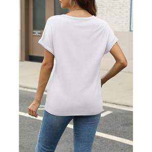 เสื้อยืดคอวีโอเวอร์ไซส์สำหรับผู้หญิงเสื้อเบลาส์แขนสั้นลำลองชุด Y2K 2024ฤดูร้อนขนาด XS XXS XL 2025 - Product Image 1