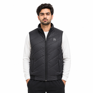 Men's Quilted Puffer Vest Custom Logo Stand Collar Zipper Padded Sleeveless Men's <b>Jackets</b> Wholesale Winter Outdoor Outerwear USA - Product Image 1