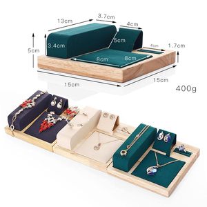 แท่นวางเครื่องประดับกำมะหยี่ไม้สุดหรู พร้อมที่เก็บสร้อยคอและต่างหู สำหรับโชว์และจัดเก็บ - Product Image 6