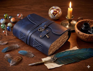 Diario Grimoire de Tapa Dura de Cuero Azul, Libro de Hechizos Antiguos con Llave de Esqueleto, Encuadernación en Espiral Libre de Ácido, A6 7x5 Pulgadas, Promocional para Viajes - Product Image 4