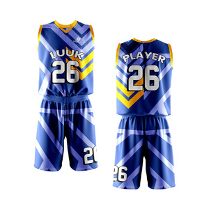 Uniformes de basketball personnalisés imprimés 100% polyester/spandex respirants, anti-humidité, séchage rapide, col en V, grandes tailles, sans manches - Product Image 1