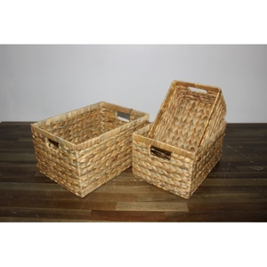 Trending Rectangle Natural Water Hyacinth Storage <b>Basket</b> With Handles Rustic Multi Purpose Neatening Organizer - Product Image 5