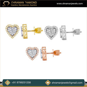 Wedding Bridal Gift Gold Plated 925 Sterling <b>Silver</b> Custom Heart Shape Lab Grown Diamond <b>Stud</b> Women's Earrings Party Valentine's - Product Image 2