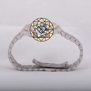 Reloj de Pulsera para Mujer de Acero Inoxidable con Diamantes de Laboratorio, Movimiento de Cuarzo Analógico, Caja Redonda, Cristal de Zafiro, Brazalete con Cierre Plegable - Product Image 2