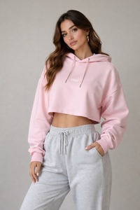 Sudaderas con Capucha de Algodón Rosa Personalizadas de Alta Calidad con Logotipo, Manga Larga, Estilo Crop Top para Mujer, Ropa de Gimnasio, para Actividades al Aire Libre, con Logotipos Privados - Product Image 3