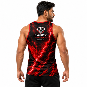 Custom Red Lightning Print Gym Tank Top for Men 3D Sublimation Fitness Stringer Vest Sleeveless Bodybuilding Workout Sportswear - Product Image 4
