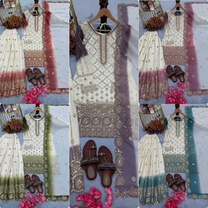 Conjunto de Salwar Kameez Bordado en Georgette Marrón para Mujer, Pantalón Palazzo de Dos Tonos con Dupatta, Traje Tradicional para Bodas y Fiestas - Product Image 5