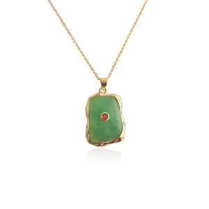 Hypoallergenic jewelry green jade with red cz accent double stone pendant <b>necklace</b> 18k gold plated brass chain women <b>necklace</b> - Product Image 2