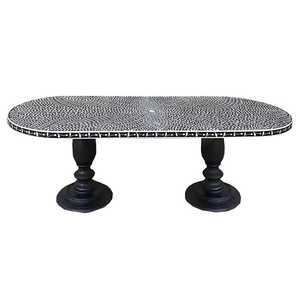 Modern Eco-Friendly Oval Bone Inlay Top Pedestal <b>Console</b> <b>Table</b> with Leg Base and Geometric Design for Living Room Furniture - Product Image 4
