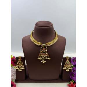 <b>Indian</b> Traditional Hasli Necklace <b>Set</b>-Gold Plated CZ Bridal & Festival Jewelry - Product Image 3