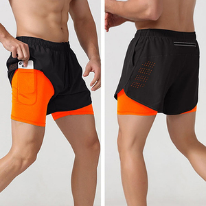 Shorts de compression pour homme, couleur unie, avec poches, séchage rapide, taille élastique, longueur mi-cuisse, en spandex et polyester, design tricoté - Product Image 5