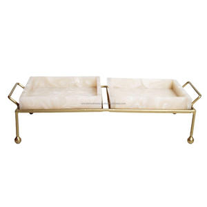 Home Garden <b>Rectangular</b> Resin Decorative Tray With Brass Handles Minimalist Design Single Piece Resin Serving Trays Platters - Product Image 2