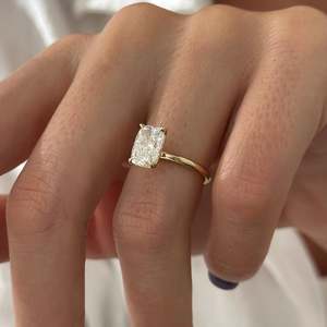 2.5 Carat Elongated Cushion Lab Grown Diamond <b>Dainty</b> Solitaire <b>Ring</b>, 14k Yellow Gold 1.7mm Thin Engagement <b>Ring</b>,IGI Certified - Product Image 5