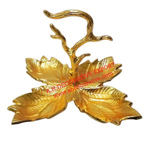 Bol à quatre joints en forme de feuille d'aluminium fait à la main de haute qualité avec une pièce de finition dorée au milieu de la poignée - Product Image 1