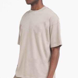 T-shirt en coton beige pour homme, coupe ample, col rond, manches courtes, style décontracté streetwear, basique - Product Image 3