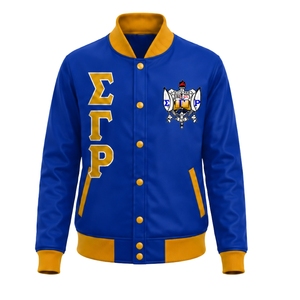 เสื้อแจ็คเก็ตบอมเบอร์ผ้าซาตินสำหรับผู้หญิง Sigma Gamma Rho แบบซิปเต็มตัว เสื้อผ้าลำลองสำหรับชมรมนักศึกษา เสื้อแจ็คเก็ตแฟชั่นน้ำหนักเบา เสื้อผ้าสั่งทำพิเศษ - Product Image 1